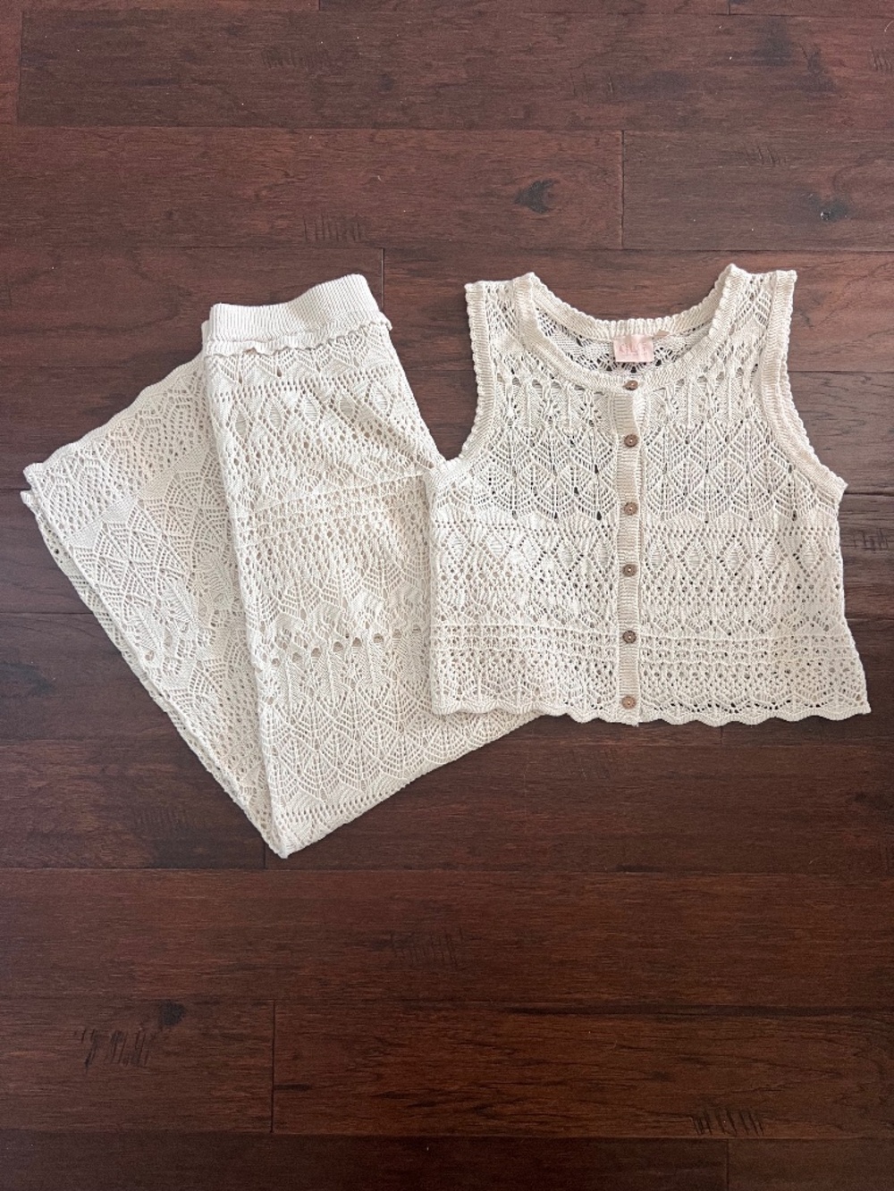 Good Luck Gem White Crochet pants & top set size M